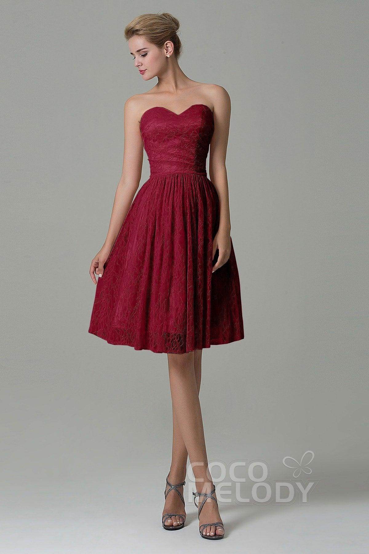 A-Line Knee Length Lace Bridesmaid Dress COZK16008 - COCOMELODY